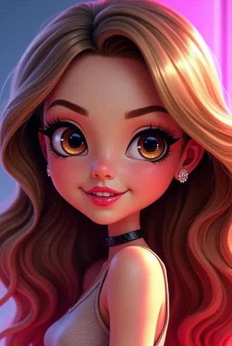 Hatzel eyed girl with light brown hair and red tips in a Bratz cartoon 