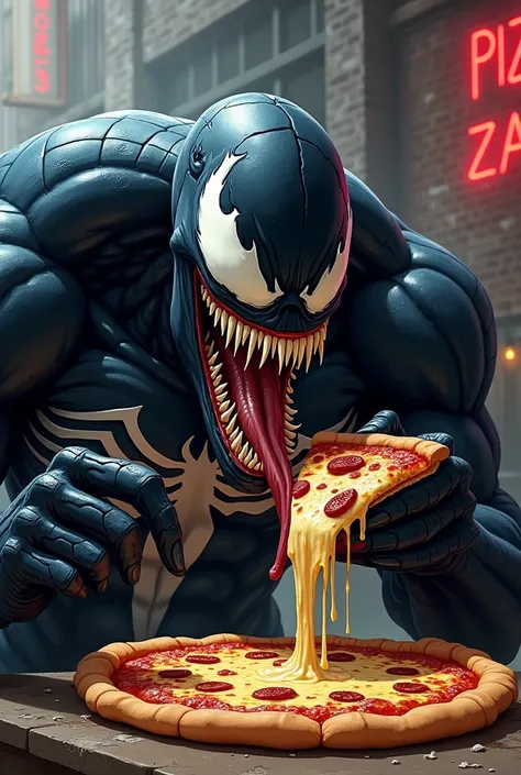 Angry Venom Eating Pizza