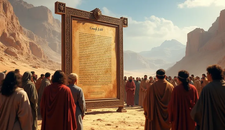 Only Enoch 1:9 showing on a sign board with the people of Israel looking at it