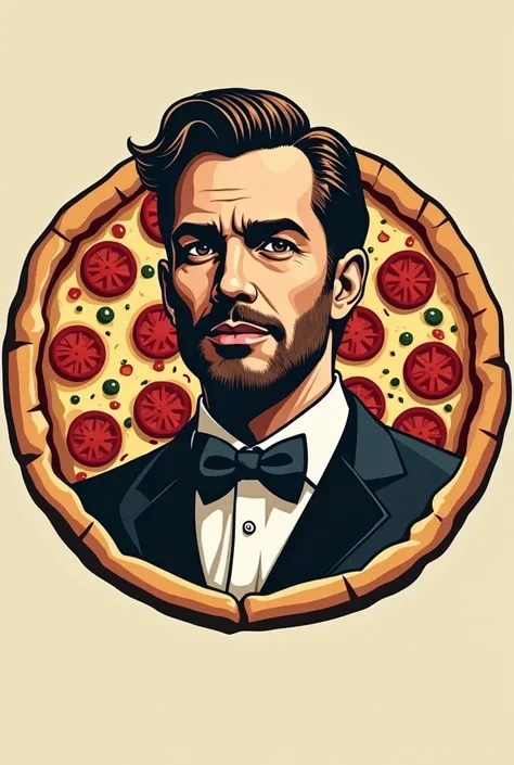 Draw a logo with the butlers face in the center of the pizza
