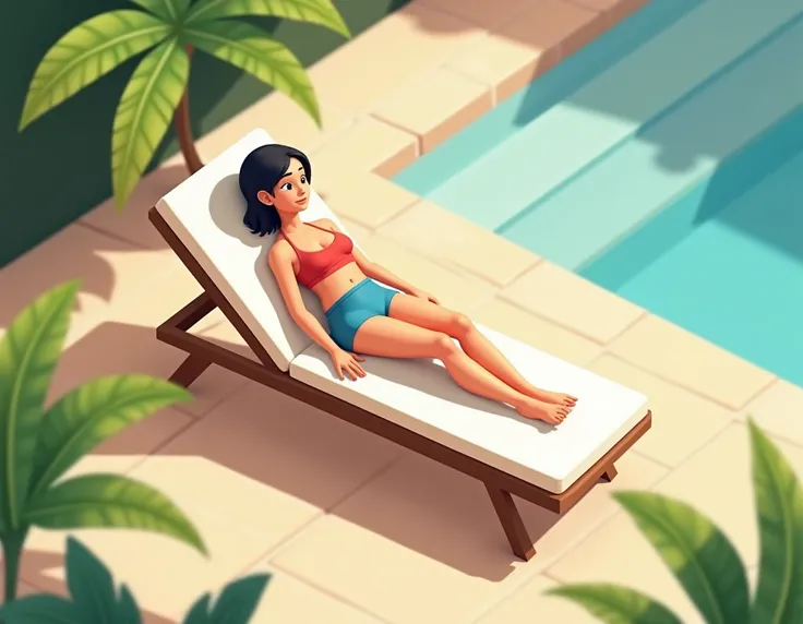 girl lies on a sun lounger in summer, , ISOMETRY. view from above,  WATCH FROM ABOVE