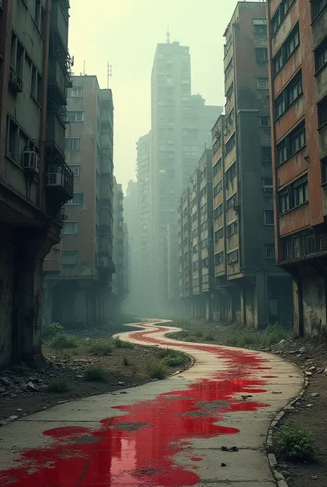 Imagine a road and the side of roads big amount of buildings present and the blood erosion is present on road