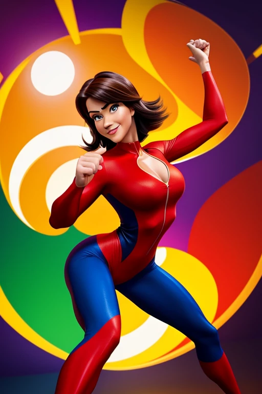 Helen Parr demonstrating her vibrant power with her elegant and ultra-realistic appearance. Her skintight supersuit perfectly highlights her hourglass figure, accentuating her beautiful body. The attention to detail is impeccable, capturing every curve and...