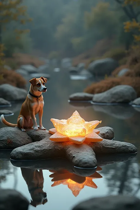 Make a picture of a star with only stones and water with a dog