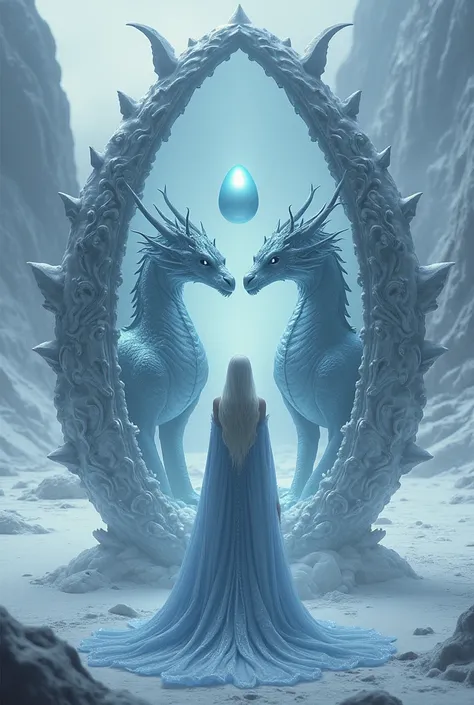  The Snow Queen looks in the mirror, in which a dragon guards an egg 