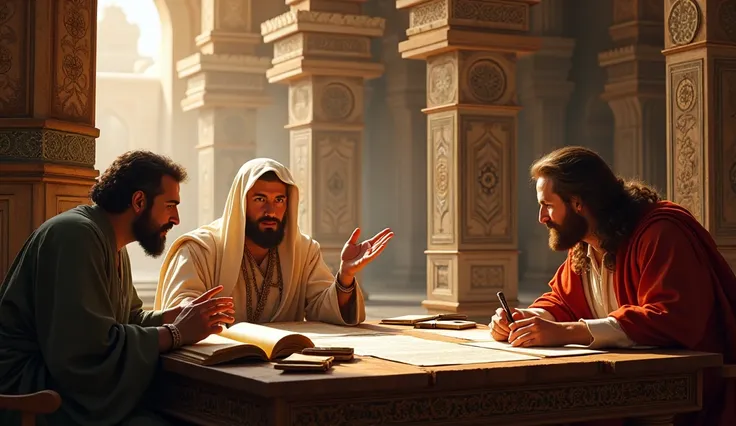 Israel scholar debating in a table in the temple