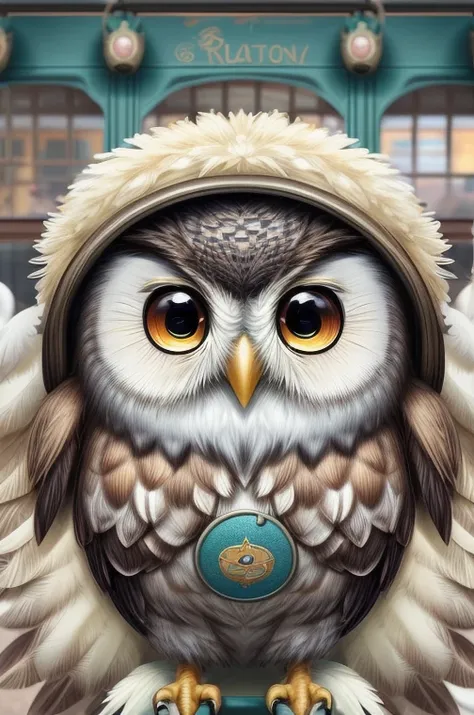 masterpiece:1.2， best quality， high definition ，8ｋ， Details，Chibi character、Fluffy Feathers，Looks like cute owls gathered at the station，A bustling station，