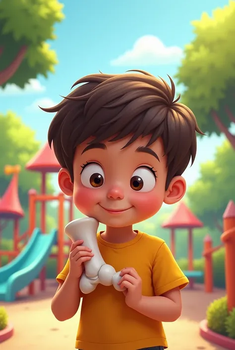 aik bacha apni elbow bone dekh raha  background playground cartoon