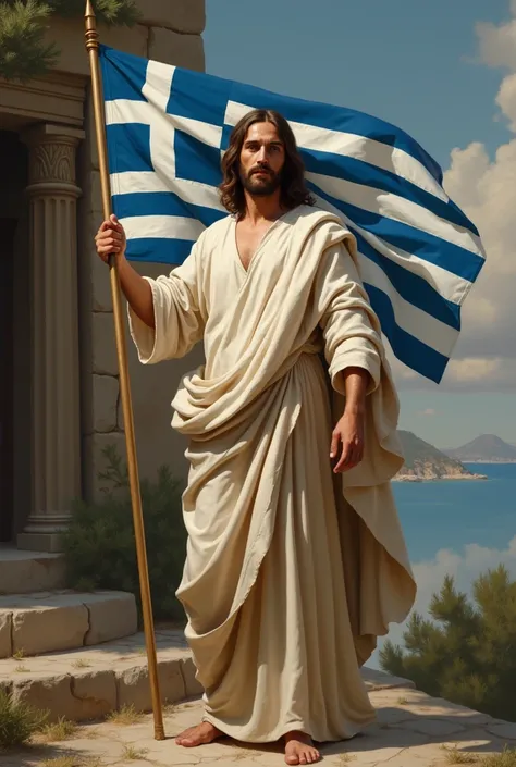 Make Jesus holding a greek flag.