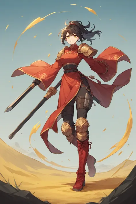 score_9, score_8_up, score_7_up, score_6_up, score_5_up, score_4_up,

 source_anime, Chinese style,  battlefield,  female general, red robe, armor, boots, yellow sand, composition