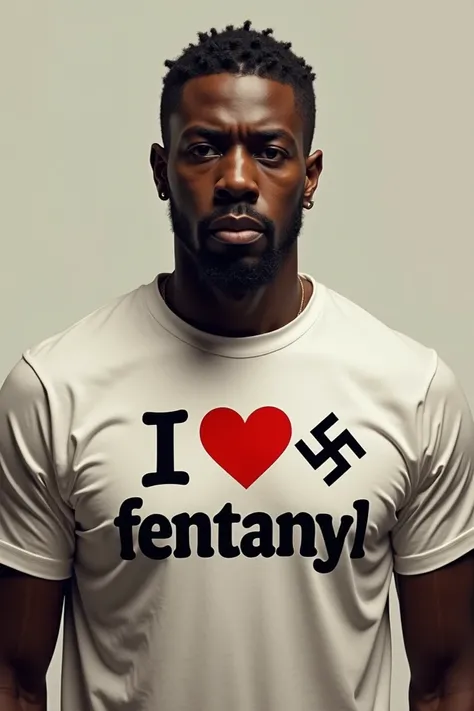 George Floyd in t shirt with inscription *I love fentanyl* and huge swastick 