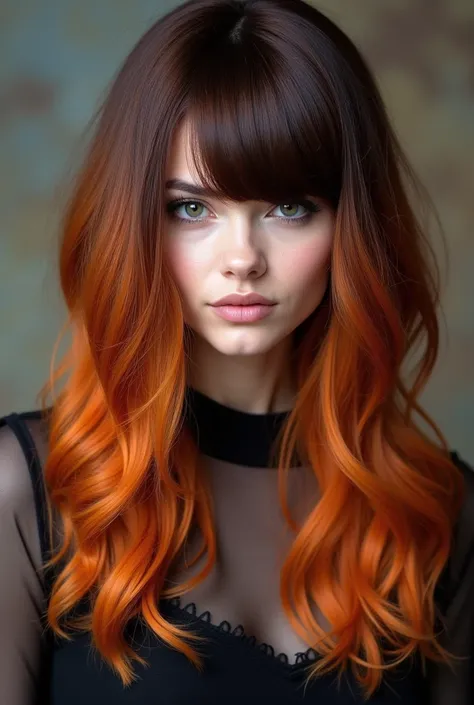  create a hairstyle with brown roots and a transition to chestnut, Wig