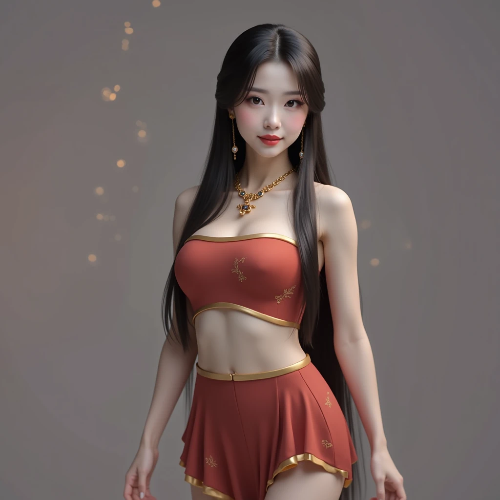 Close-up photo of a woman in a red dress,Wearing a gold necklace , original beauty,   Southeast Asian long , Thai art,  Sukhothai costume ,  Beautiful fantasy empress ,  Ancient royal princess of Asia , Inspired by Lan Ying, Nivana Chandra, (( Beautiful fa...