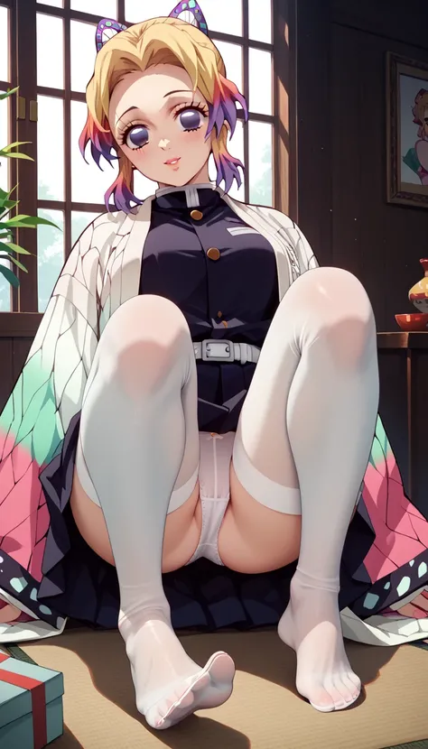 ,Shinobu Kochou (Shinobu Kocho) - Demon Slayer ( pantyhose、Wearing a suit、 Greek foot sole、Leg fetish、 erotic pose、 white panties