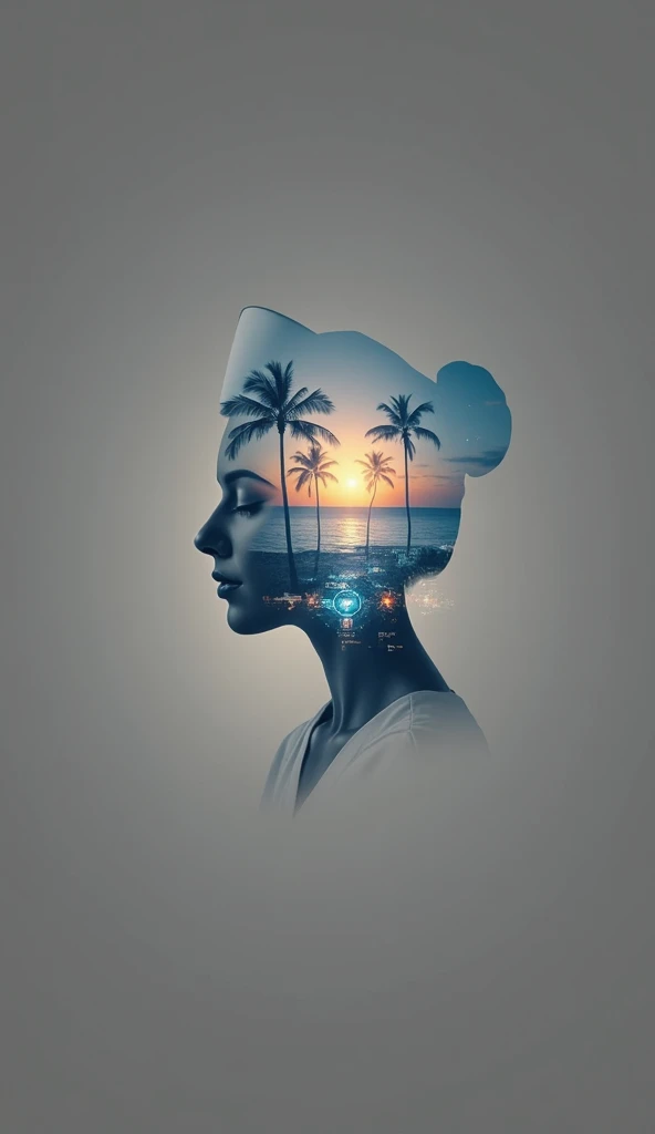 high quality, 8K Ultra HD, A beautiful double exposure that combines an goddess silhouette with sunset coast, sunset coast should serve as the underlying backdrop, with its details incorporated into the goddess , crisp lines, The background is monochrome, ...