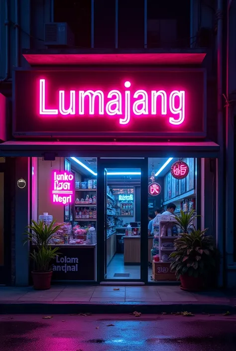 neon animated sign for a store called “Lumajang luar negri ”.

