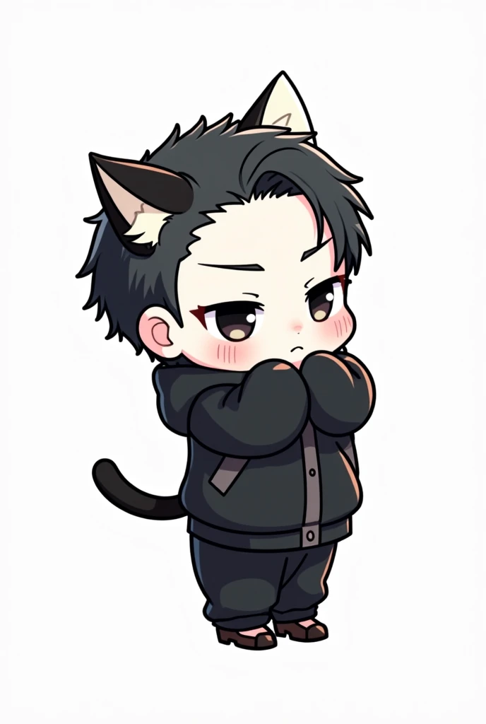 A chibi de Yoongi with a serious face, black kitten ears  