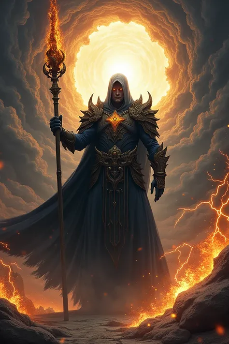 Volkran emerges from a swirling void portal, his towering figure cloaked in shadows, his eyes burning like molten lava. He raises his staff, summoning a storm of black lightning.


Volkran (Dialogue):
"You dare challenge a god? Mortals were made to kneel, ...