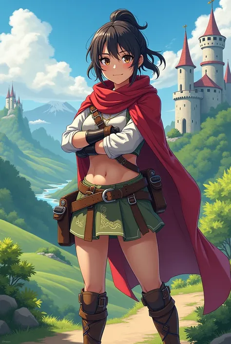 adventure outfit, adventure clothes, Female, Figure, anime, medieval, anime style, 2D