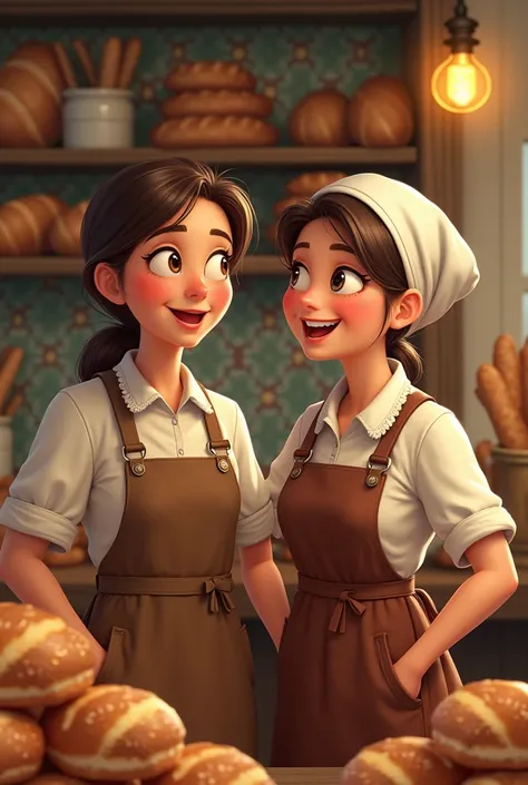 Bread Shopkeeper  and her Fri taking happing