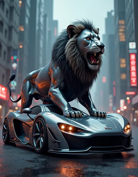 Lion and sport car 🚗 fusion hybrid,((high resolution 8K)),((ultra HD)),((high resolution)),((high resolution detailed)),((highly detailing)),((Masterpiece)),((highly detailed ultra high detailed)),((highly detailing Masterpiece)),((highly expatiation)),((h...