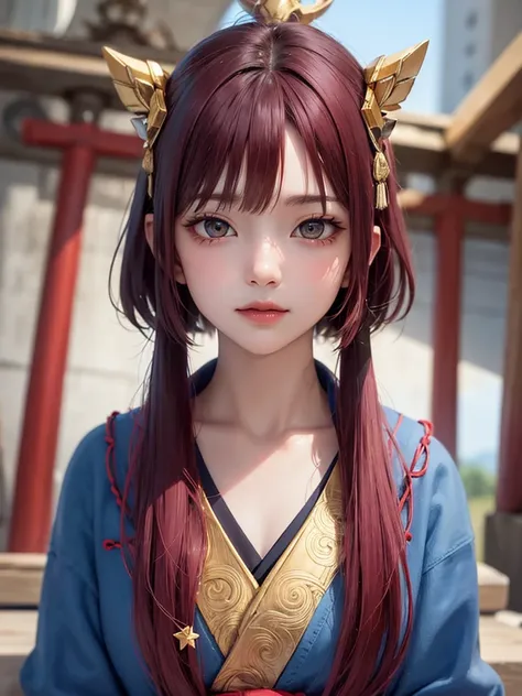 masterpiece， best quality，8k， Detailed skin texture ， detailed cloth texture，Beautifully detailed face， complex details， super detailed，Rei Ayanamiの肖像， red hair，Red colored eyes， black headgear on the head,Pixieカット，Shining Skin Hair Ornaments, gold hair or...