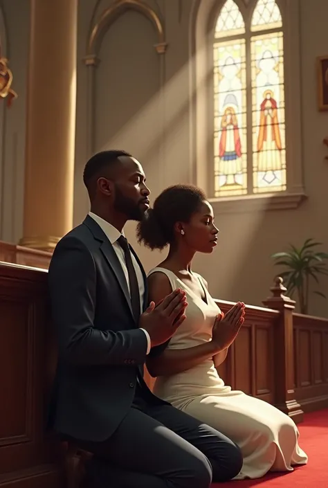 a black husband and wife who pray for GOD in church 