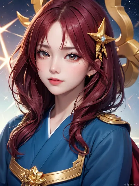 masterpiece， best quality，8k， Detailed skin texture ， detailed cloth texture，Beautifully detailed face， complex details， super detailed，Rei Ayanamiの肖像， red hair，Red colored eyes， black headgear on the head,Pixieカット，Shining Skin Hair Ornaments, gold hair or...