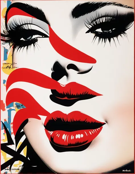 "twen" magazine cover, Kiss mark painting. Sexy lipstick mark, Lots of Kiss marks, Kiss marks from various women. Stylish Background, art by Heinz Edelmann