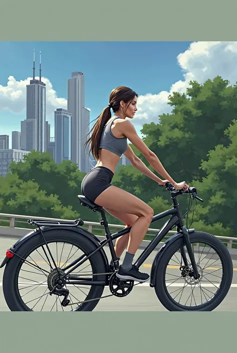 Realistic, woman in a bicycle. Increase réalisme 