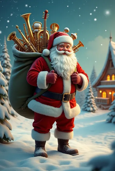 Santa Claus with a bag full of instruments 