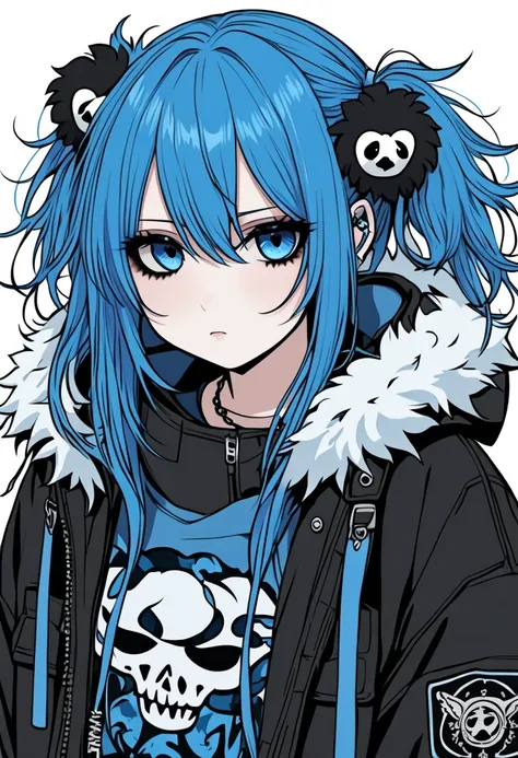 Emo girl with fluffy blue hair 