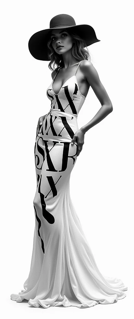 This image is a work of art that conveys the elegance and creativity of the SXR alphabet in the form of drawings in black and white. The dominant concept is to present the contours of the woman in a stylish gesture, emphasizing the details of the letters S...