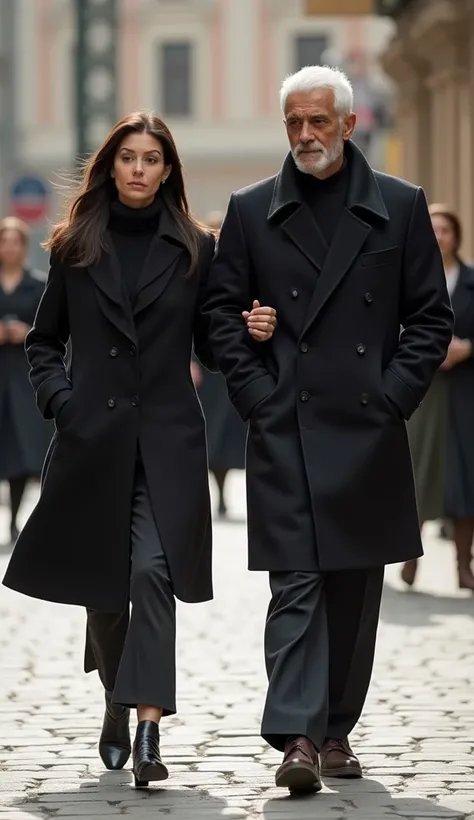 A couple, a man of 2 and a half meters and a woman with dark hair walking side by side, the man who had white hair who looked like a prince with dark brown skin and violet eyes. 