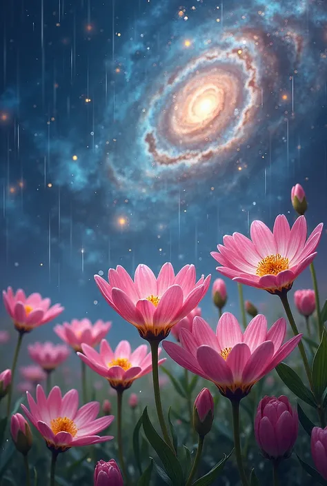 Image of the universe ,  flowers nature and a rain ada