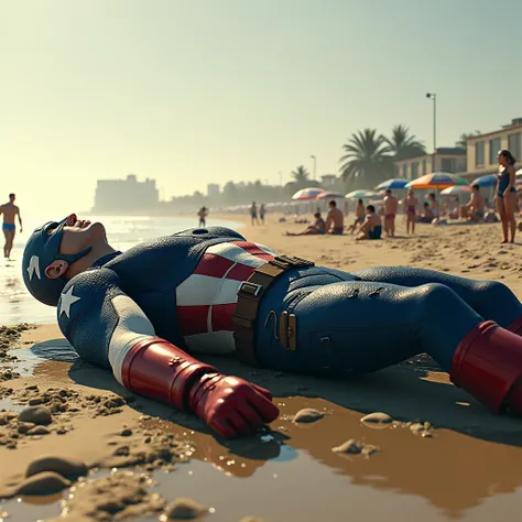 Giant captain America dead on a public beach