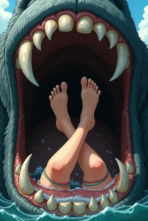 Nami barefoot being swallowed by a gorilla (Inside the gorillas mouth) Showing feet 
From bikini