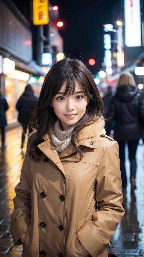 highest quality、genuine、Super detailed、finely、High resolution、8k wallpaper、one beautiful japanese woman Walking  through the scramble intersection.、light brown disheveled hair、sharp focus、perfect dynamic composition、beautiful and detailed eyes、thin short h...