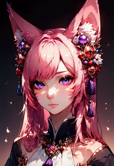 (masterpiece) (detailed) score_9,score_8_up,score_7_up,),score_9,score_8_up,score_7_up, in house, 1Girl, Pink hair, purple eyes, kitsune tail, kitsune ears, small bust