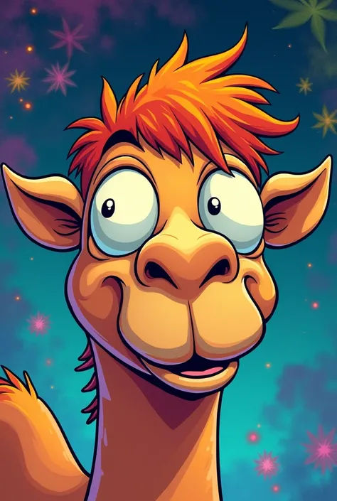 1980s cartoon of camel face takes marijuana with sore eyes
