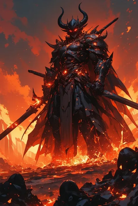 The character is holding a giant sword, rounded by flames