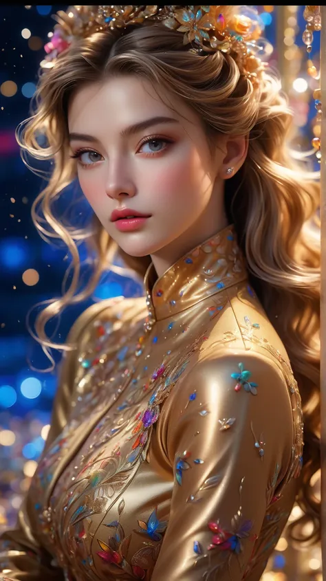 (  best quality ,8k, hyperrealism :1.2), vibrant colors,  sharp concentration,  very detailed,  studio lighting, Fine painting,   wind blows hair  , Extremely realistic eyes and lips ,  ,  detailed skin texture,  has long eyelashes, Emotional expression, E...