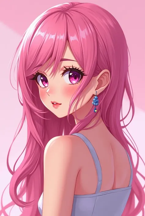  Anime Girl with Pink Hair and Pink Background Earrings, Ross Tran!!!, Ross Tran style, in the style of Ross Tran,  anime atmosphere , Rossdraws-style cartoons have vivid , Ross Tran 8 k,  Rosedrows Pastel Vivid , Pink Girl, inspired Ross Tran, Lost draw 1...