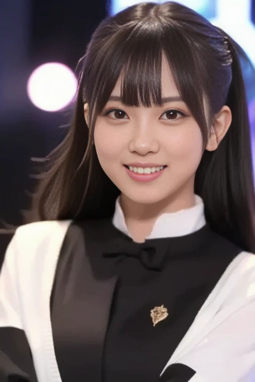 （photo realistic, best quality, master piece, a Japanese pretty girl, extra pretty face, smile, eye contact, small breast, flat chest, horizontal angle, Neat idol group uniforms,）, ,( RAW photos ,  best quality), (Realistic, photo-Realistic:1.4),   Masterp...