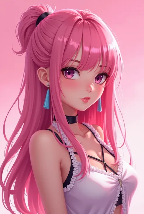  Anime Girl with Pink Hair and Pink Background Earrings, Ross Tran!!!, Ross Tran style, in the style of Ross Tran,  anime atmosphere , Rossdraws-style cartoons have vivid , Ross Tran 8 k,  Rosedrows Pastel Vivid , Pink Girl, inspired Ross Tran, Lost draw 1...