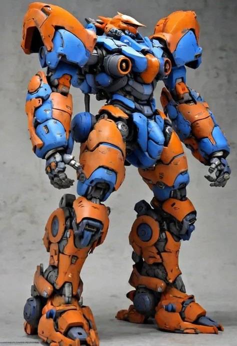 Humanoid mecha, rusty body - member of Yuanzu King Kong, (anthropomorphic mecha),, heavy armor mecha, thick limbs, energy core, power armor, full armor, best, masterpiece, unmanned, V-shaped fins, blue theme,