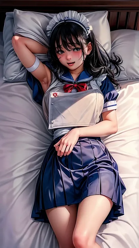  penis、erection、(((Frightened)))、(((Maid uniform)))、((( lie on the bed)))、(((super cute high school student )))、(((( sexy high school student)))