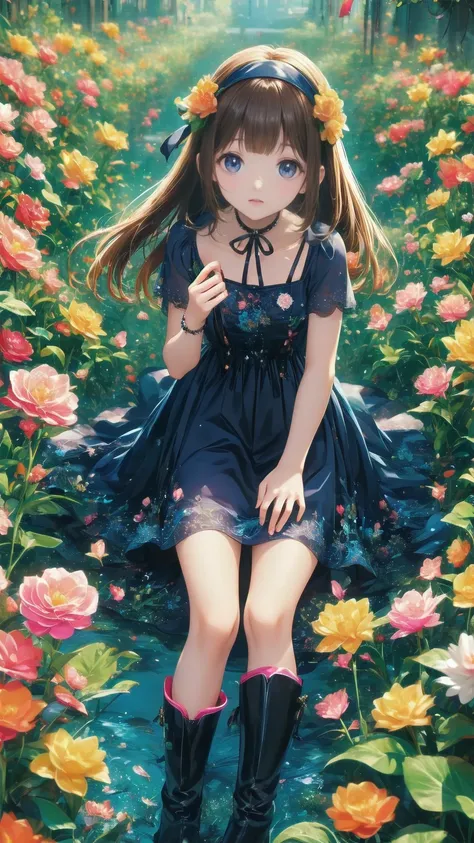   anime style 、story、、   pretty girl 、とてもcute天使、  pink gothic dress 、cute、baby face、smile、  Long Skirt 、   black boots 、Very cute headband
