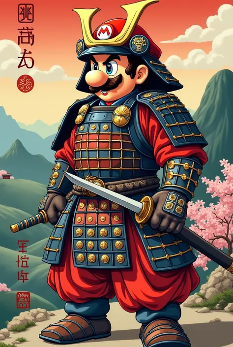 Ukiyo of super mario in samurai armor 