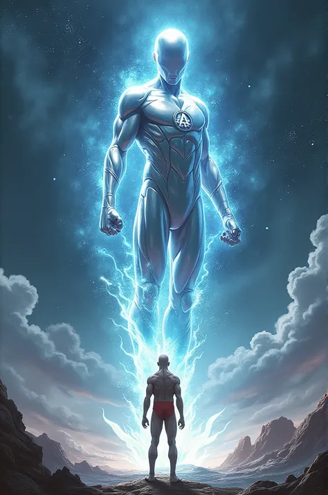 Please give me a image of Saitama and silver surfer together so give me a image 